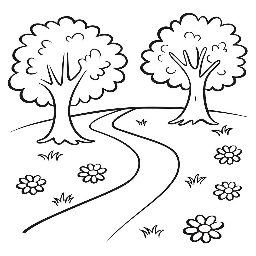 Minimalist tree design in black and white line art. vector