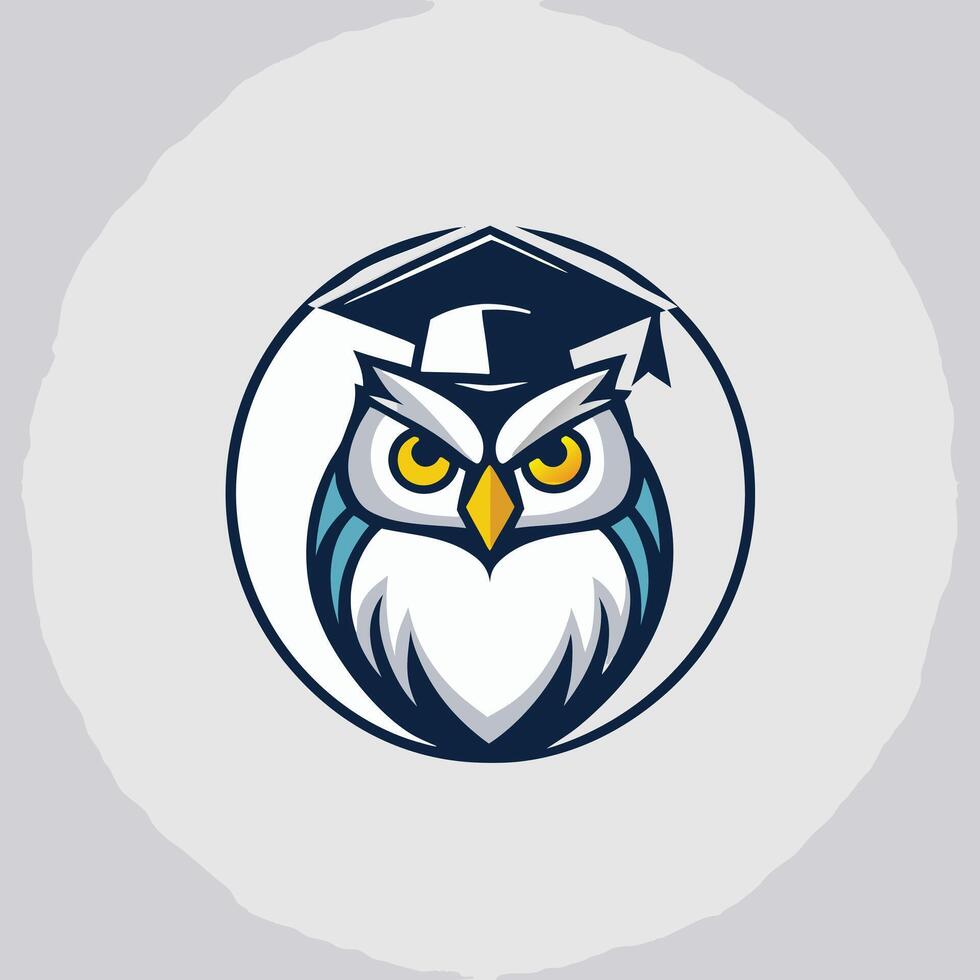 Stylized owl icon wearing cap inside circular design. vector