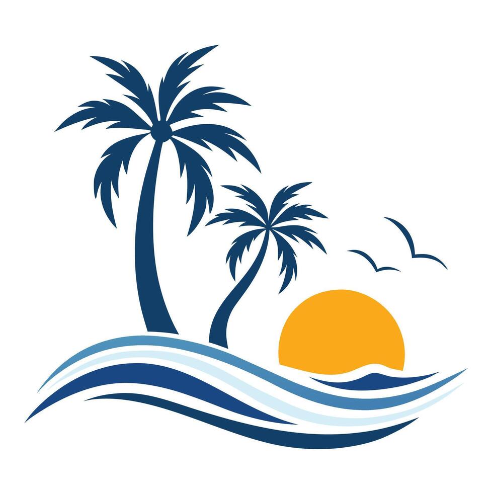 Bright tropical logo featuring stylized beach palms. vector