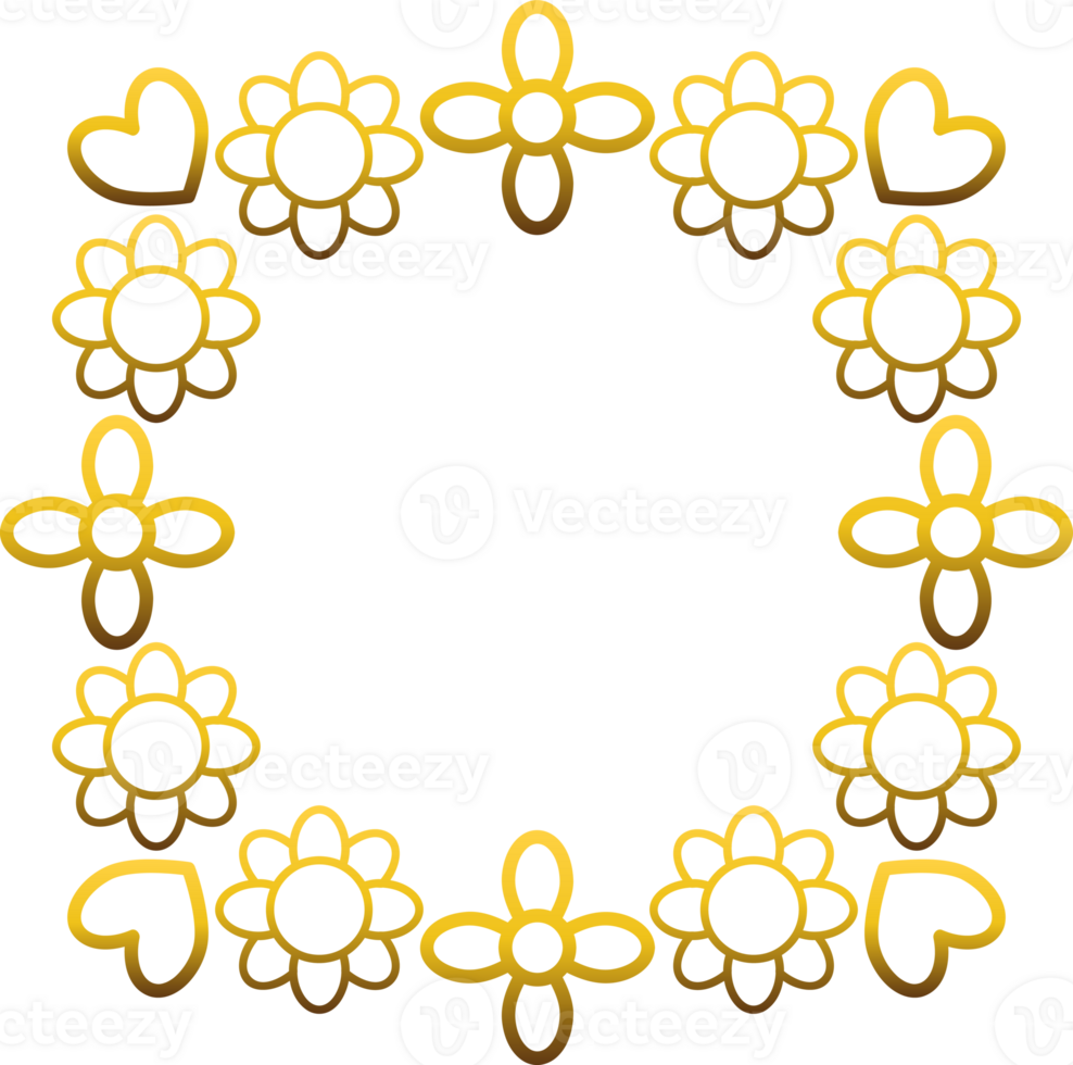 Glimmering Gold Flower Frame Design png