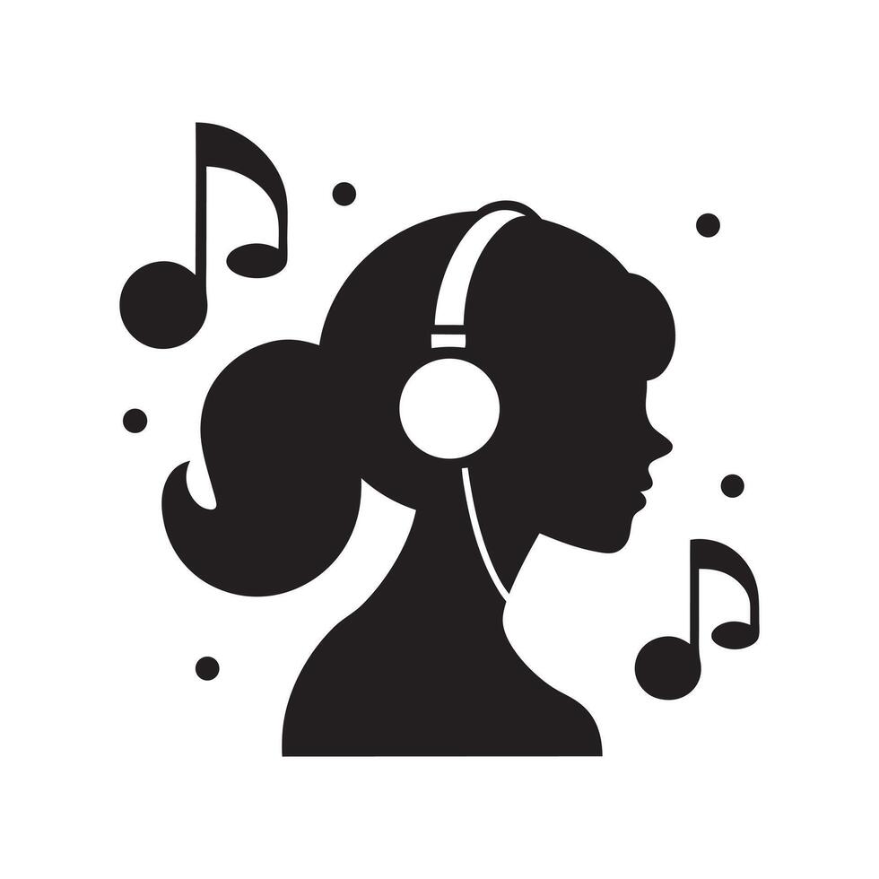 Silhouette of a woman with headphones and music sign vector