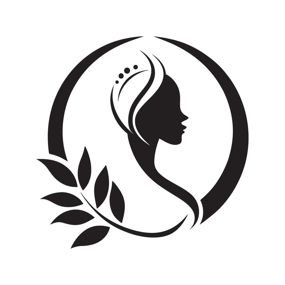 Luxury spa logo with calm woman silhouette and leaf vector