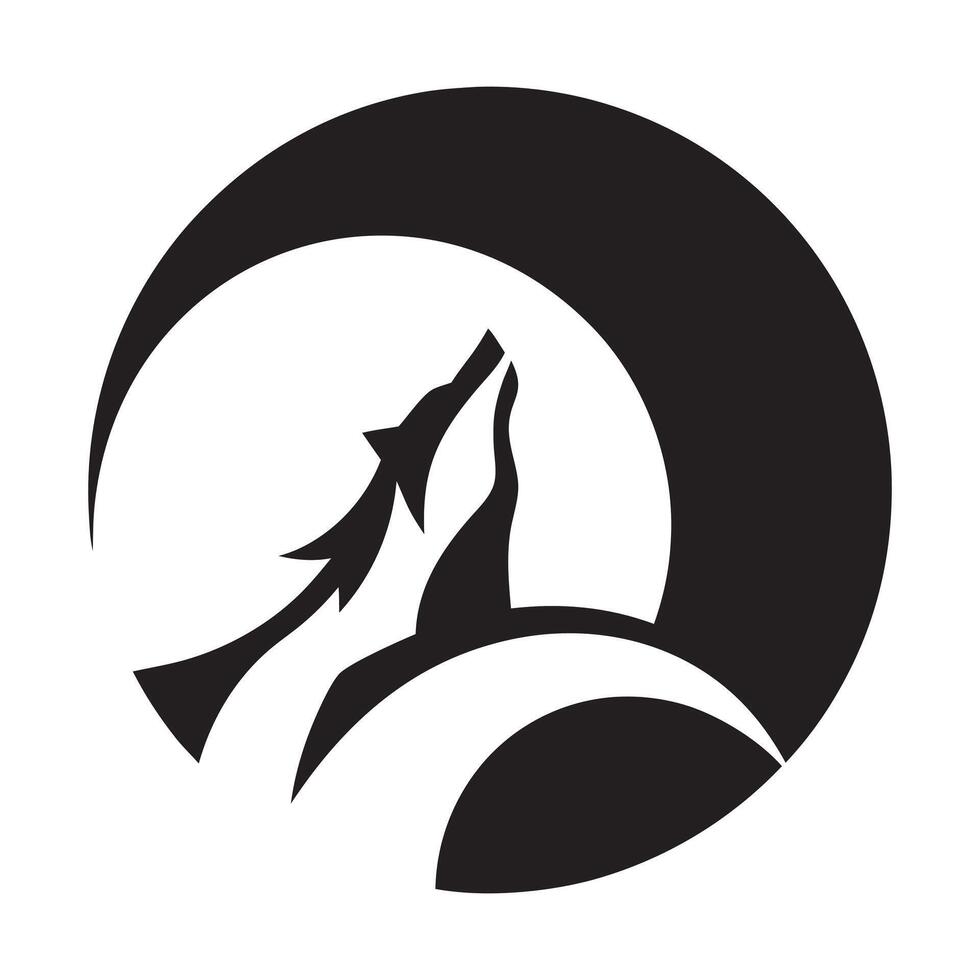 Howling wolf silhouette on rocky cliff vector
