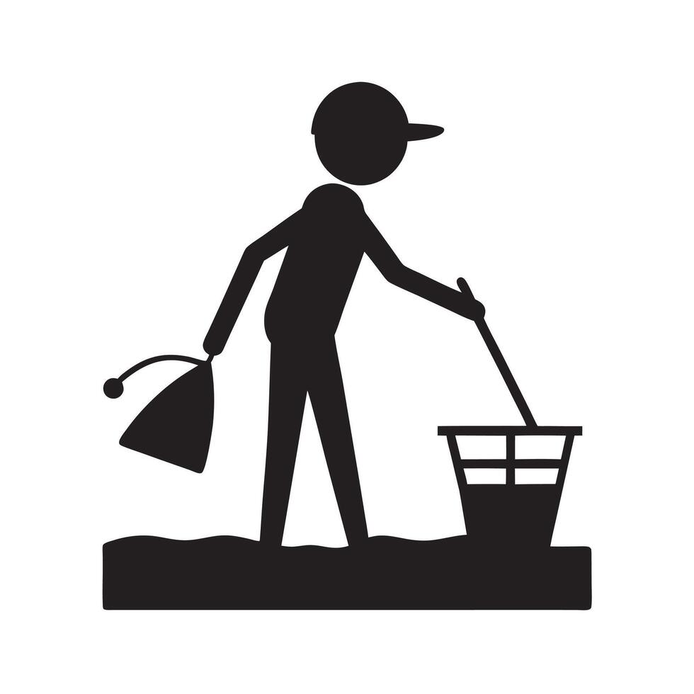 Ocean cleaner silhouette environmental hero concept vector