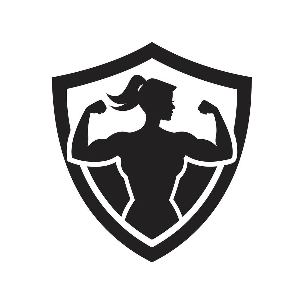 Strong athletic woman silhouette flexing muscles vector