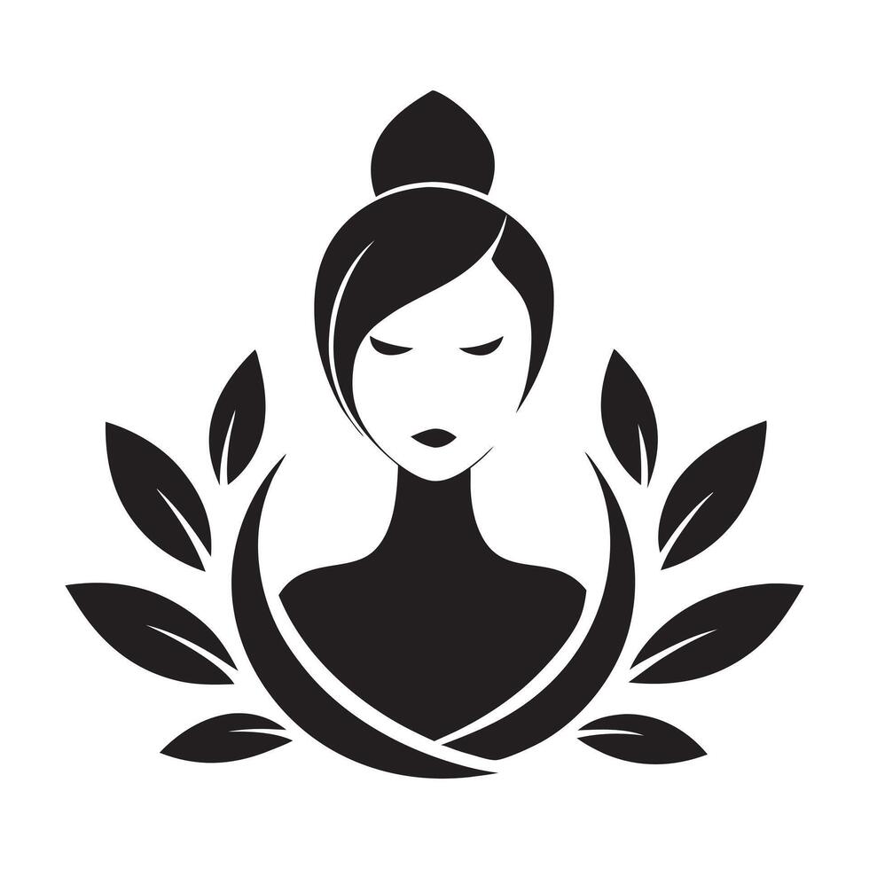 Luxury spa logo design with calm woman silhouette and leaf vector
