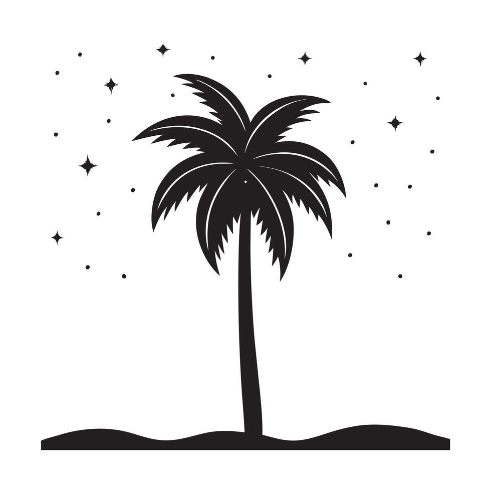 Nighttime scenery of silhouetted palm tree artwork vector