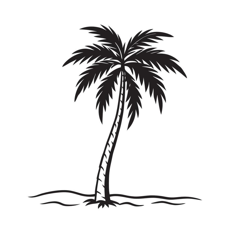 Tall palm tree standing on sandy beach artwork vector