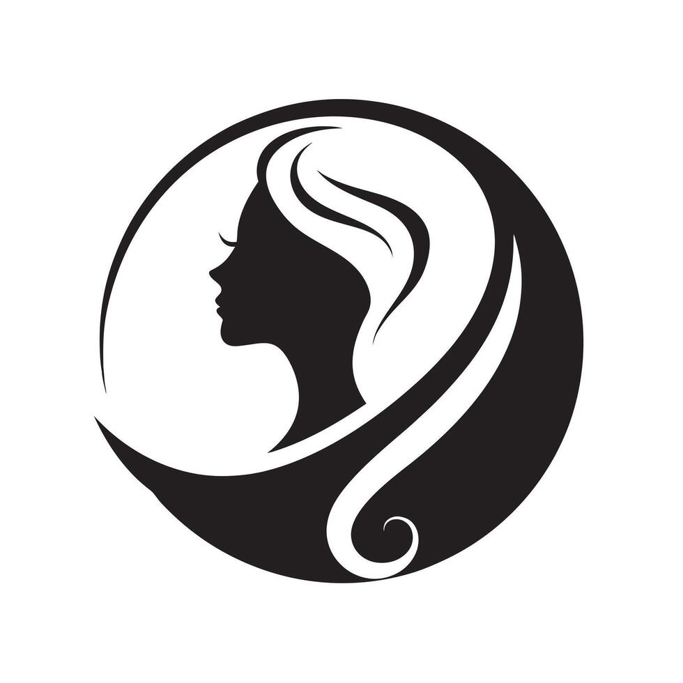 Log type elegant woman silhouette in profile with flowing hair vector