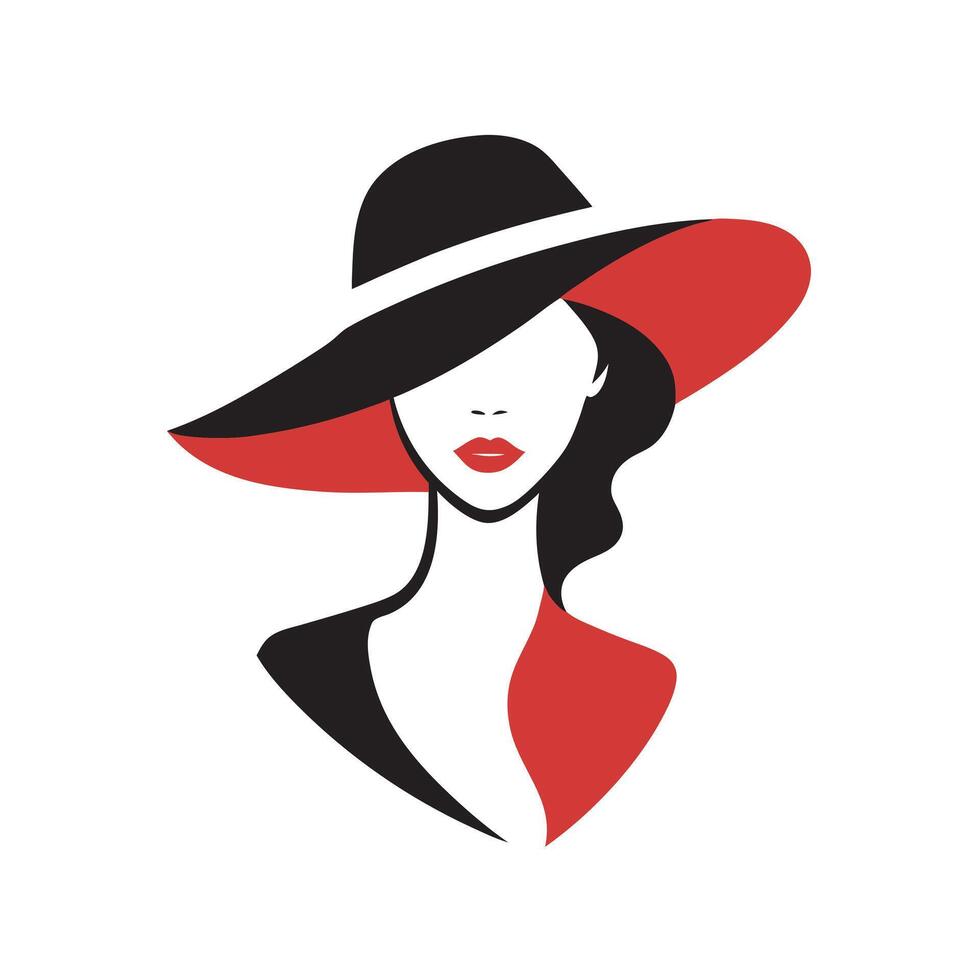 Chic woman silhouette with large hat and red lips vector