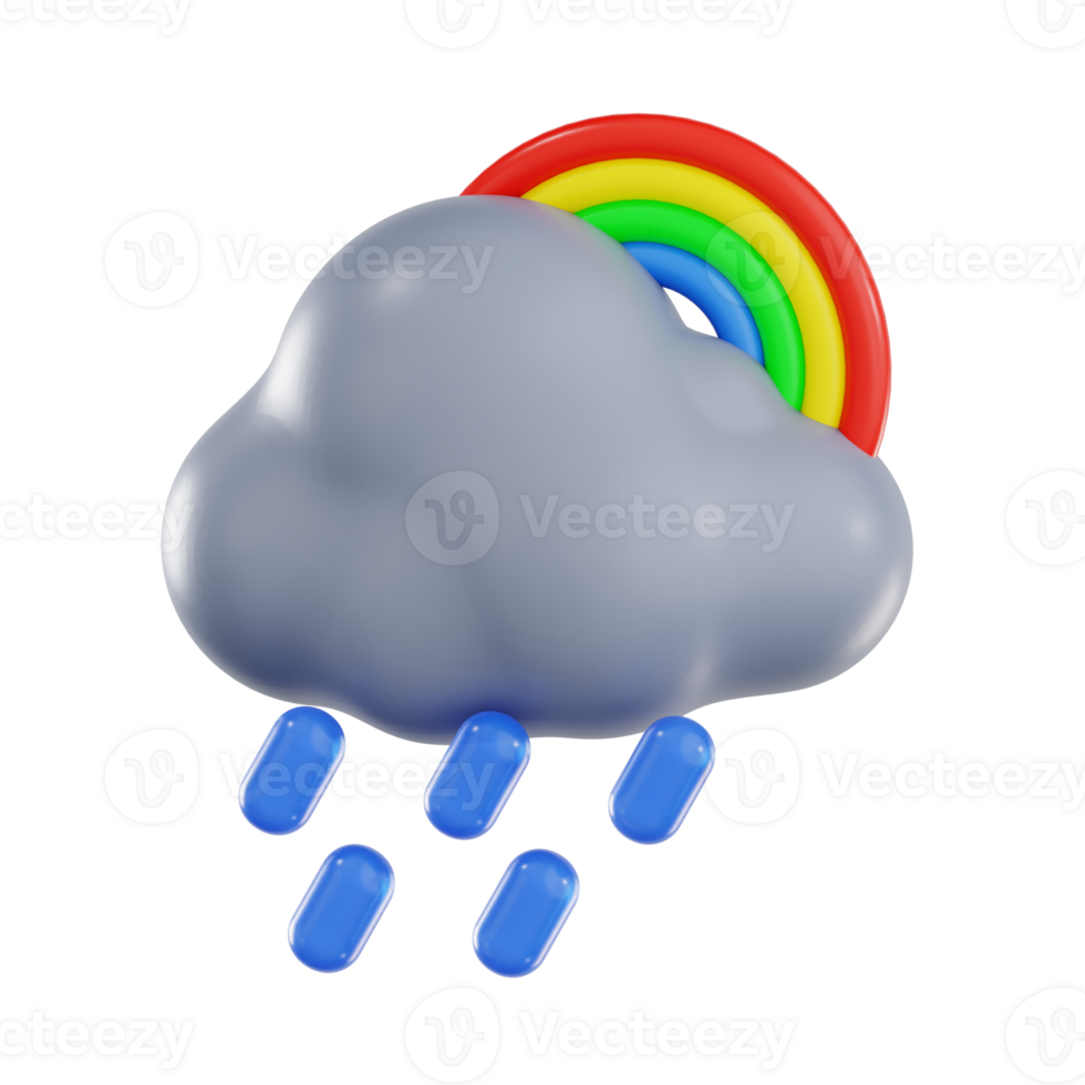 Rainy Weather with Colorful Rainbow and Cloud png