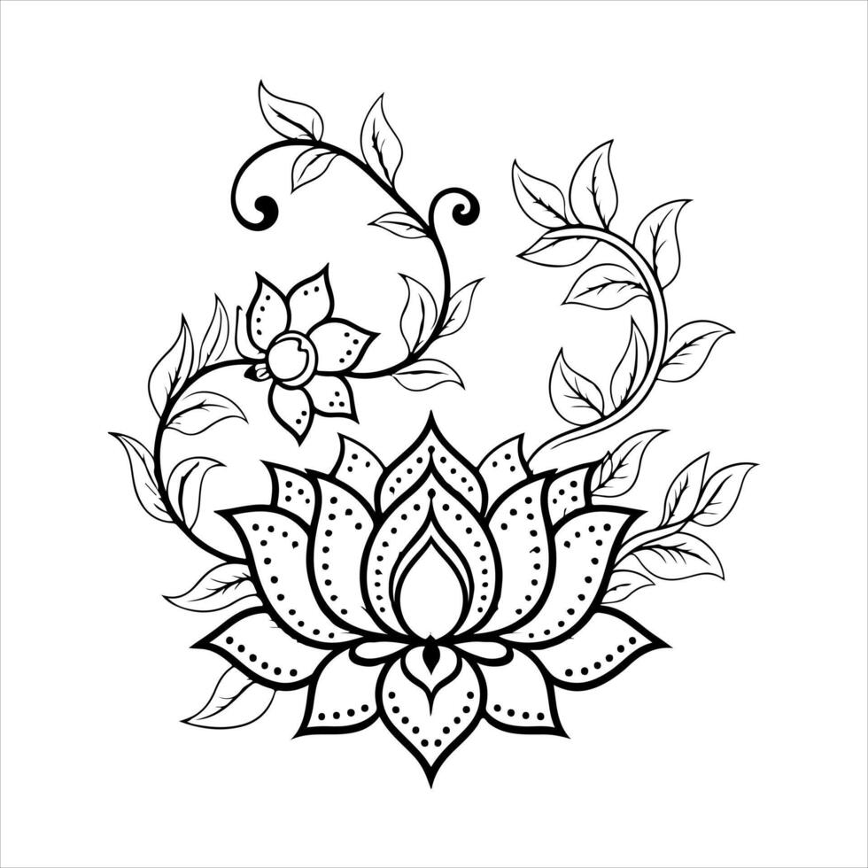 black and white drawing of a lotus flower vector