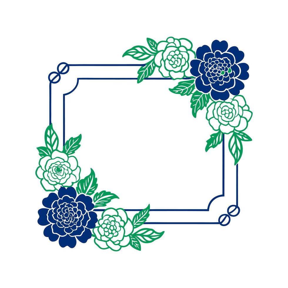 a floral frame with blue and green flowers vector