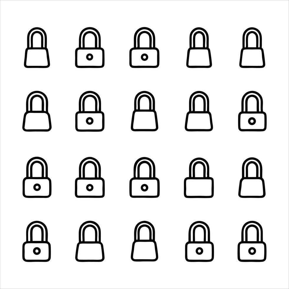 a set of lock icons in black and white vector