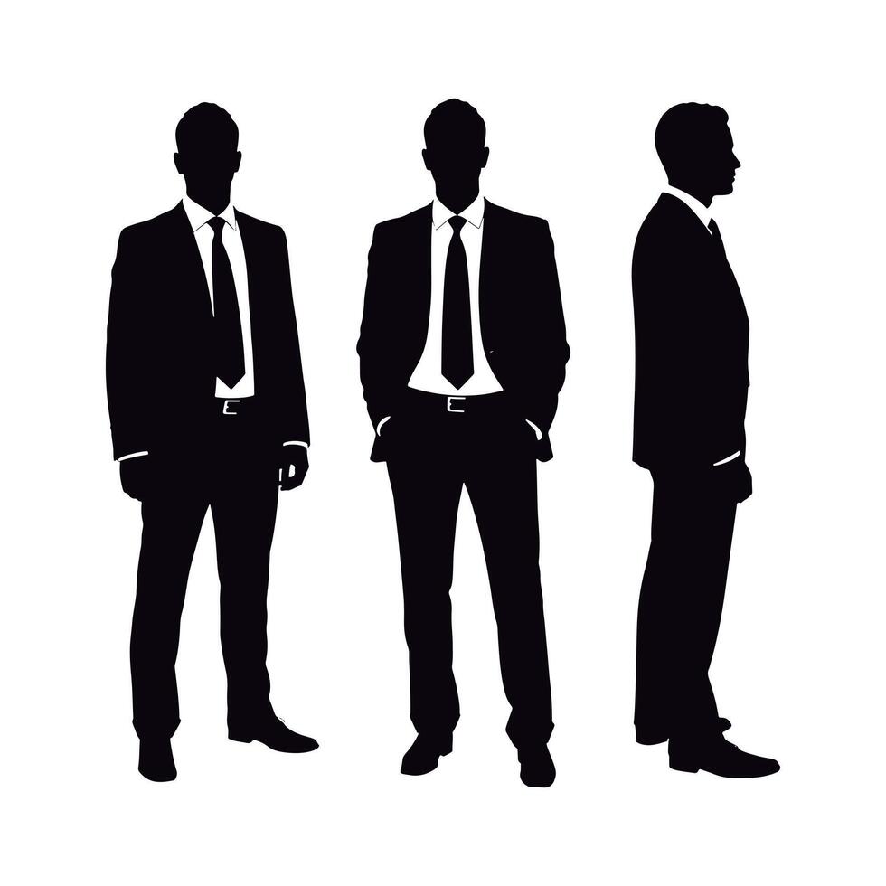Unbelieve Professional Men Silhouettes in Suits and Ties Collection. Set of Three Businessman Silhouettes in Formal Suits. vector