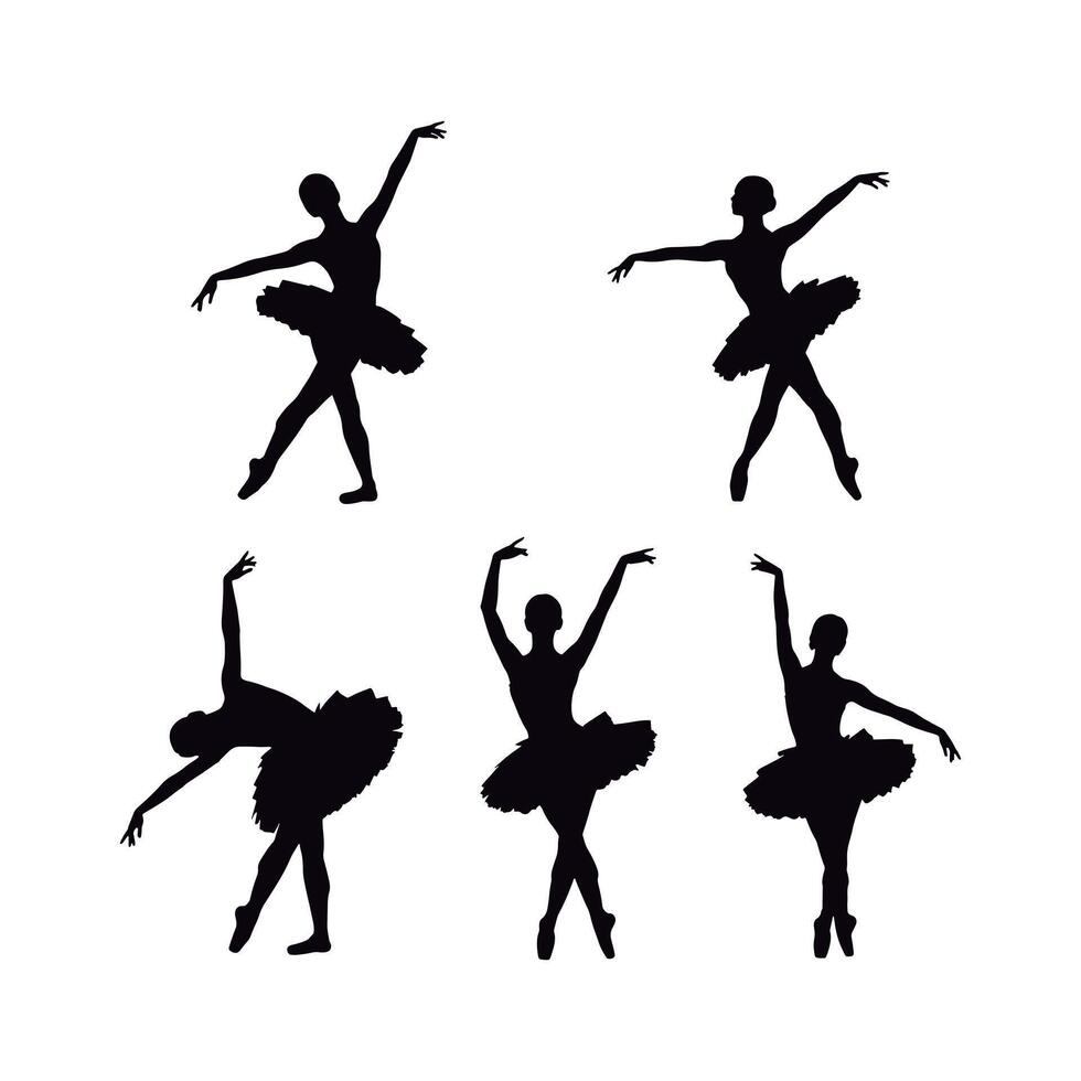 Awesome Ballet Dancer Silhouettes Set. vector