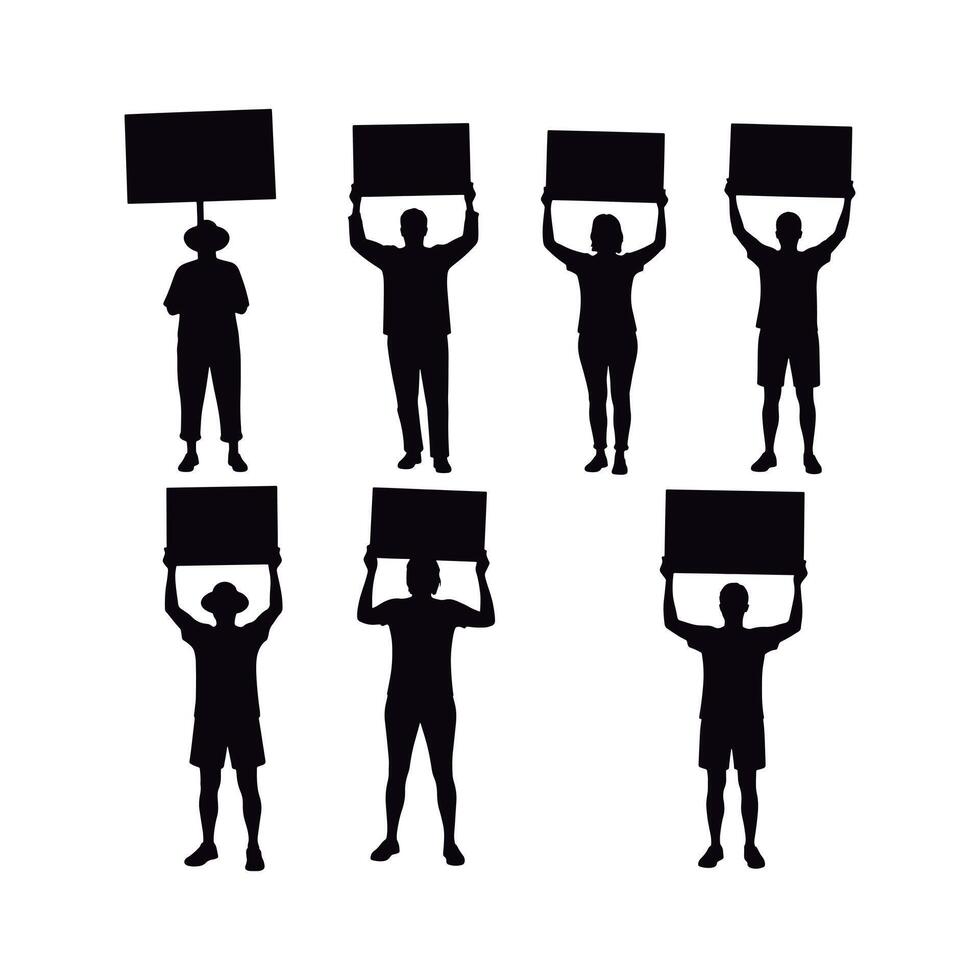 Unbelieve Set of Silhouettes of Activists Holding Up Signs. Set of Protestors Silhouettes Holding Blank Signs. vector