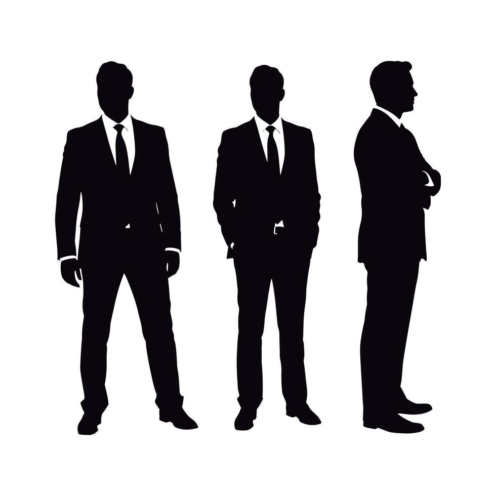 Awesome Professional Men Silhouettes in Suits and Ties Collection. Set of Three Businessman Silhouettes in Formal Suits. vector
