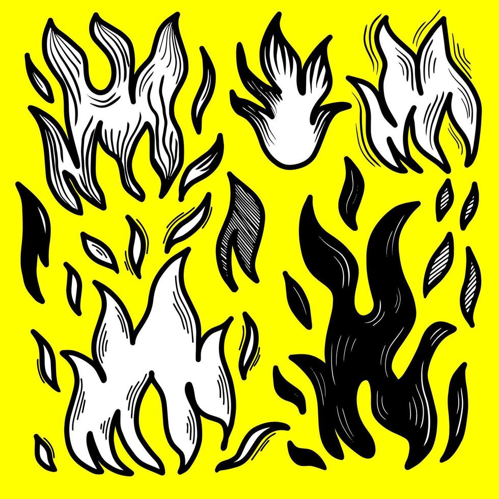 Fire doodle collection, flame emblem in hand drawn scribble style, doodle sketch style of Hand drawn fire vector