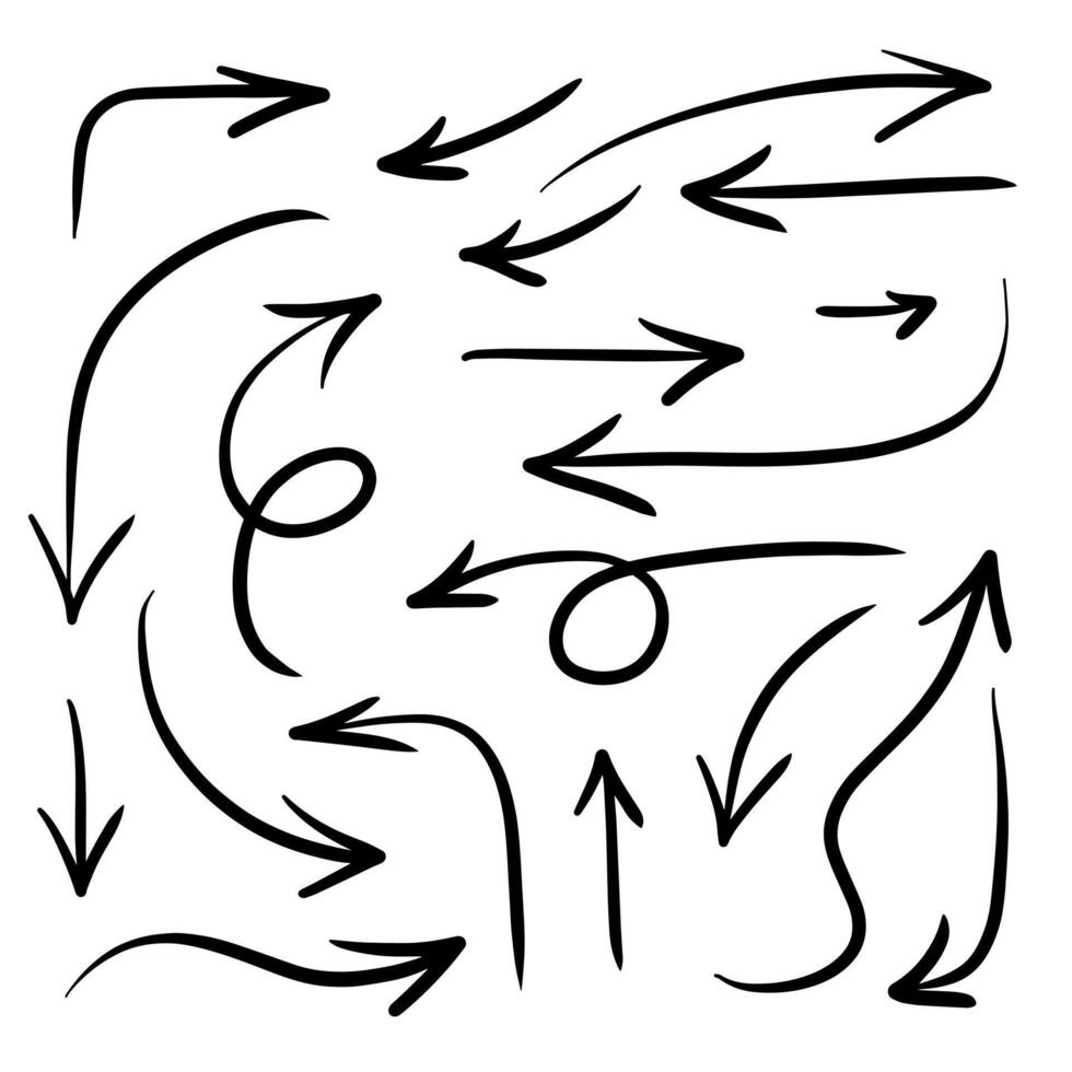 Set of black hand drawing arrows doodle vector