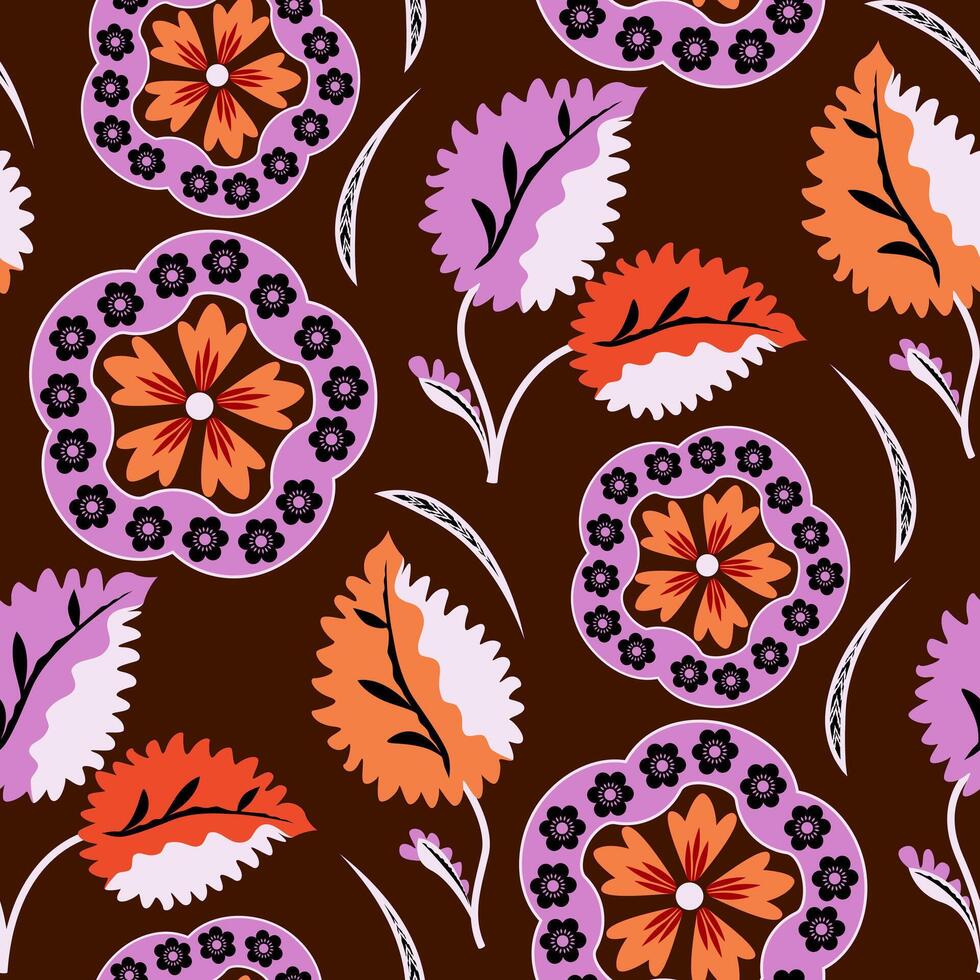 Vibrant Geometric Detailed Flower Pattern Seamless Intricate Floral Pattern Ornamental Flowers Print Design. vector