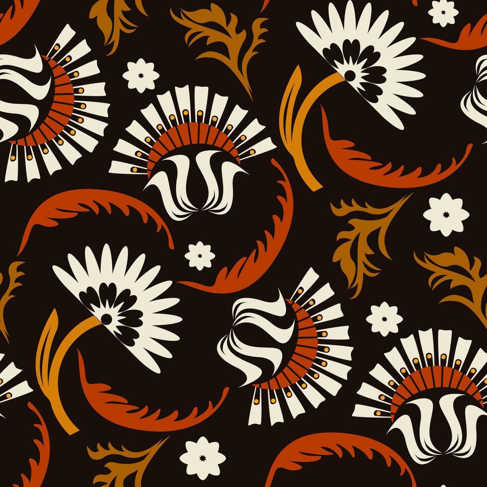 Flower Pattern Seamless Symmetrical Ornament Floral Pattern Folk Art Flowers And Leaves Ethnic Ornate Print Design. vector