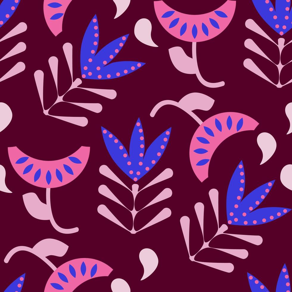 Geometric Floral Pattern Abstract Folk Flower Pattern Seamless Vibrant Modern Flowers Design. vector