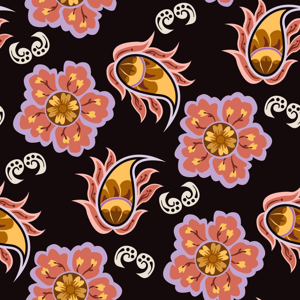 Folk Hand Drawn Boho Floral Pattern Seamless Intricate Flower And Paisley Ethnic Flower Pattern. vector