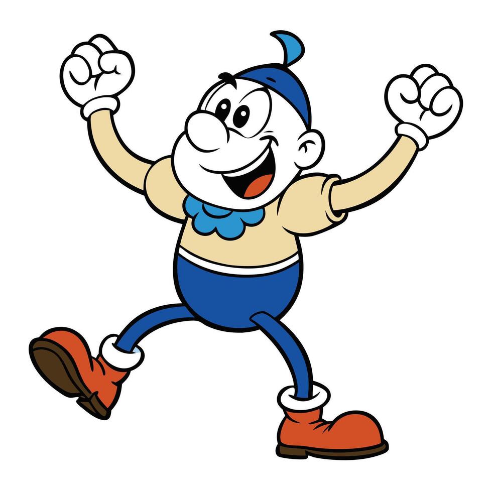 Cheerful cartoon character jumping with joy expressing positive emotions and fun vector