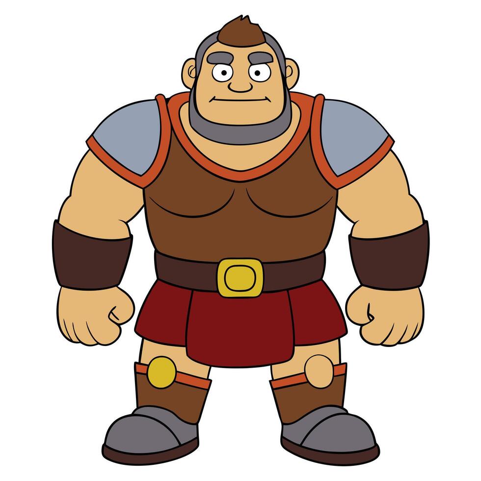 Cartoon giant warrior standing brave and strong illustration full body view vector