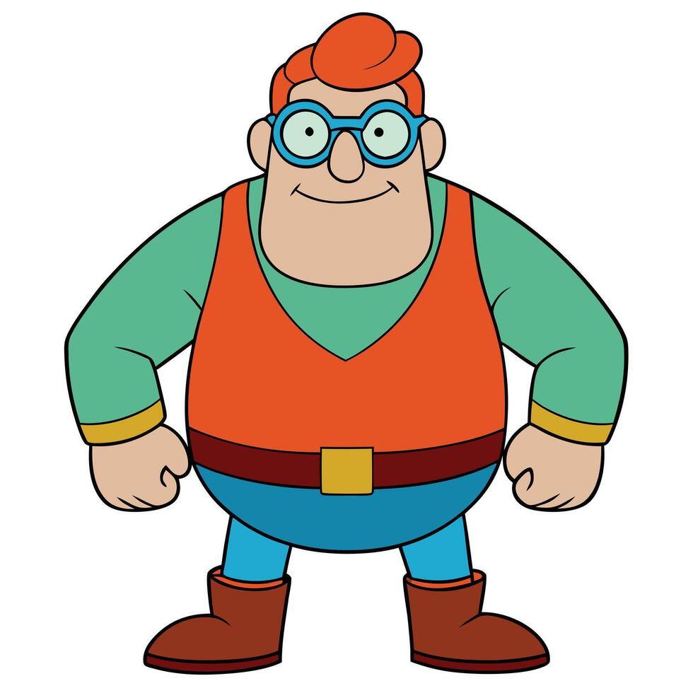 Cartoon style character with round glasses and orange vest illustration vector