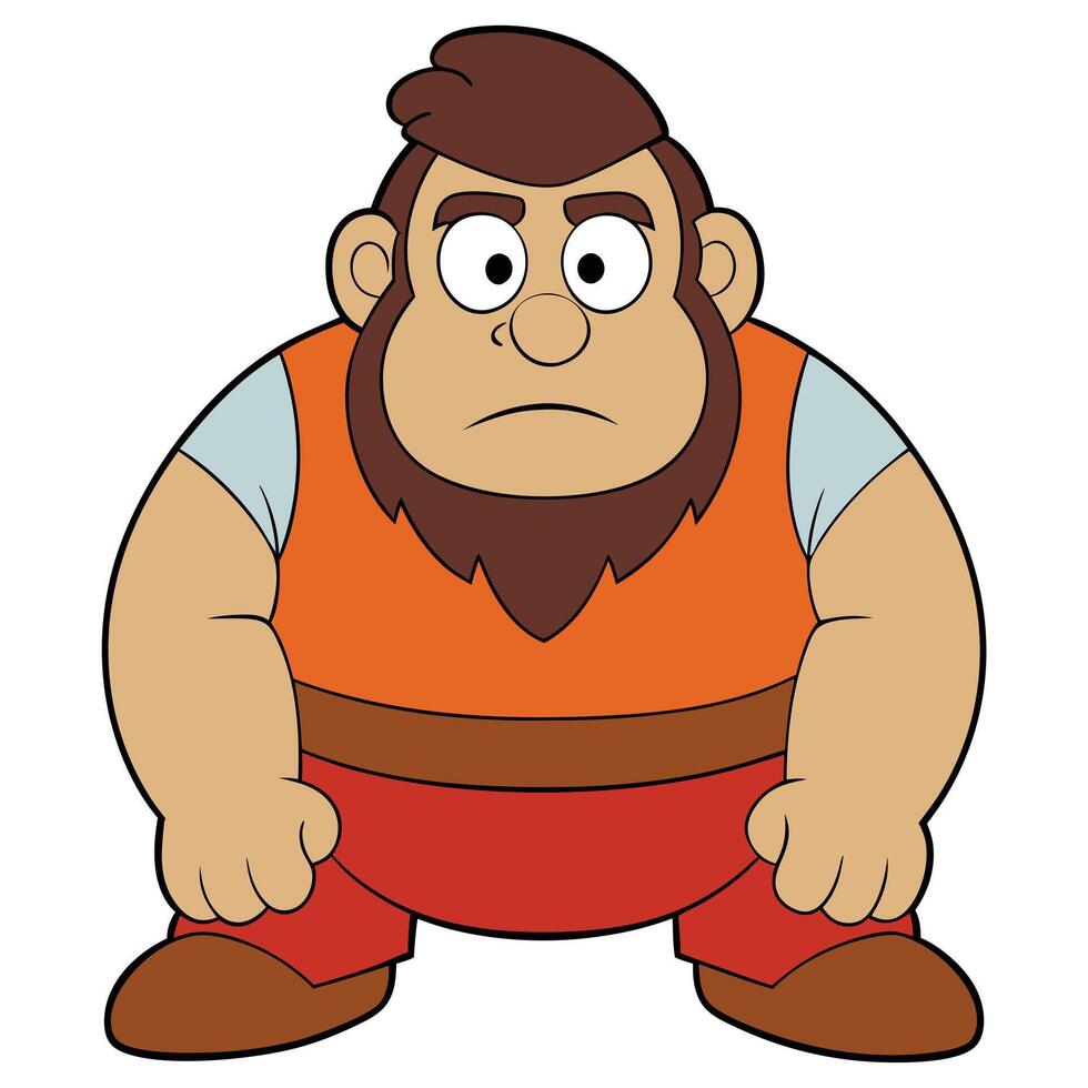 Cartoon illustration of a bearded man wearing orange vest and red pants vector