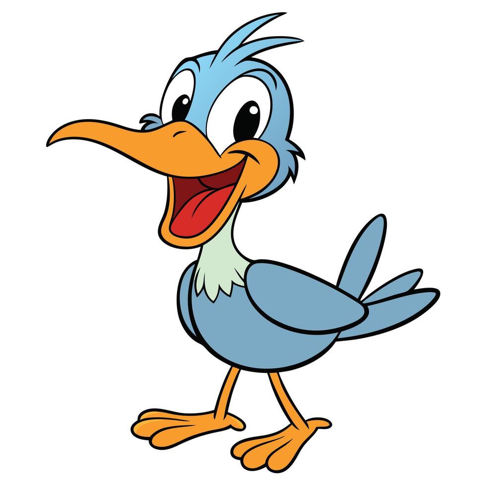 Cartoon bird character illustration cheerful blue bird with orange beak isolated vector