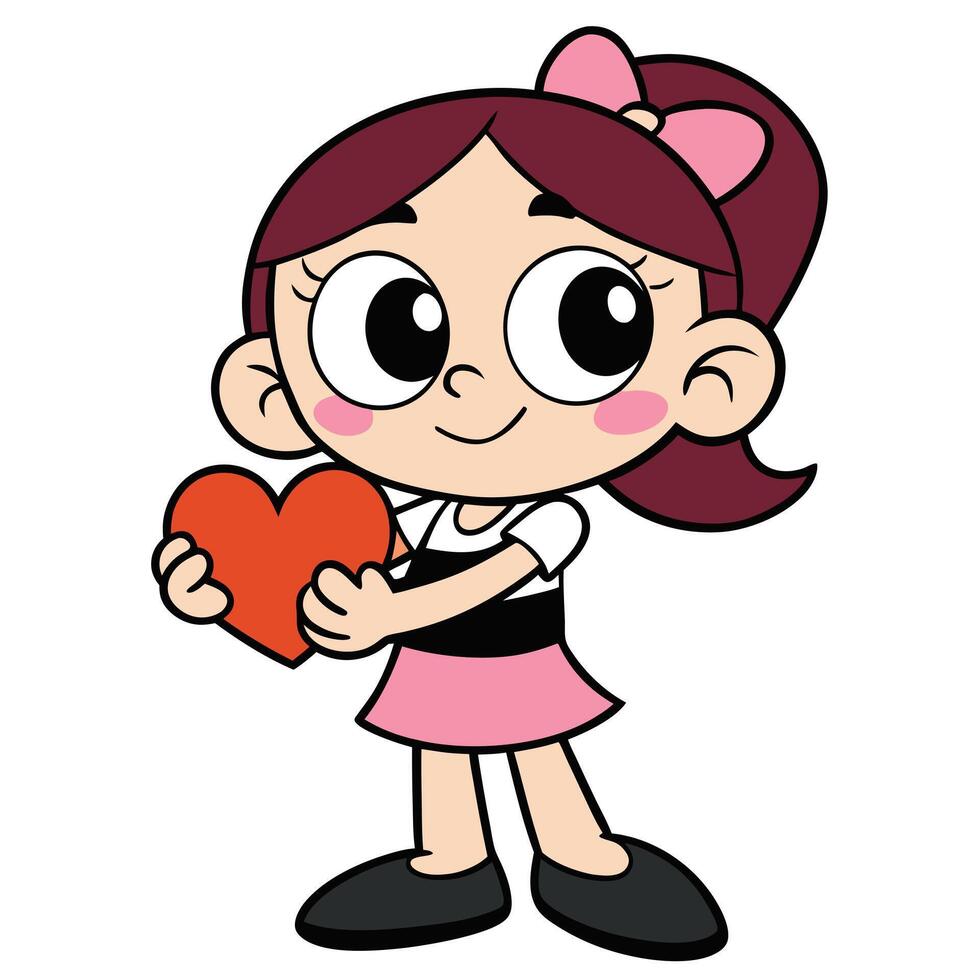 Cartoon girl holding a heart illustration for valentines day or love concept vector