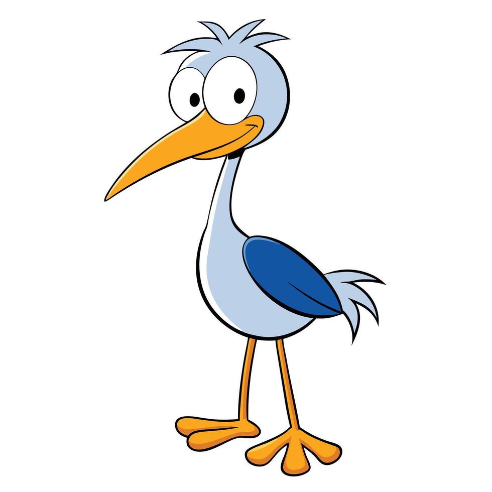Cartoon character of a happy stork bird illustration with big eyes vector