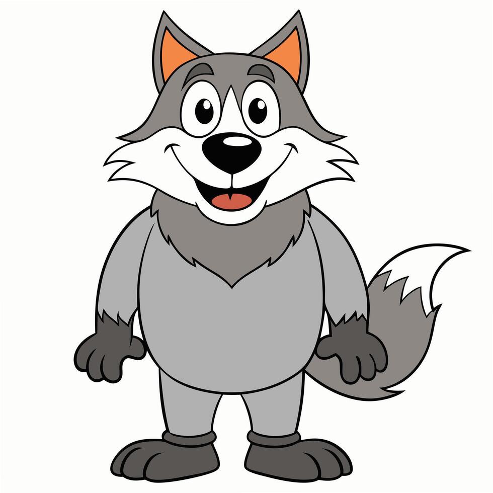 Standing cartoon wolf illustration smiling animal character design element vector
