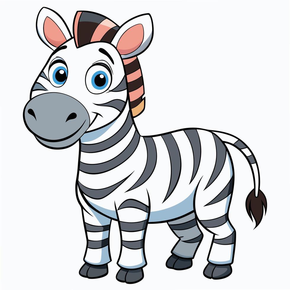 Cute cartoon zebra standing isolated on white background friendly animal vector