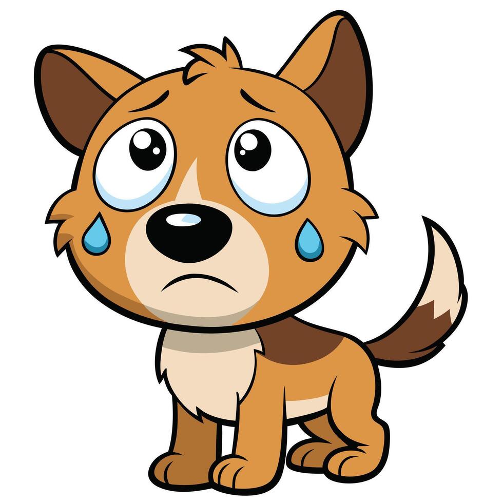 Cartoon puppy dog with sad expression and teardrops isolated on white vector