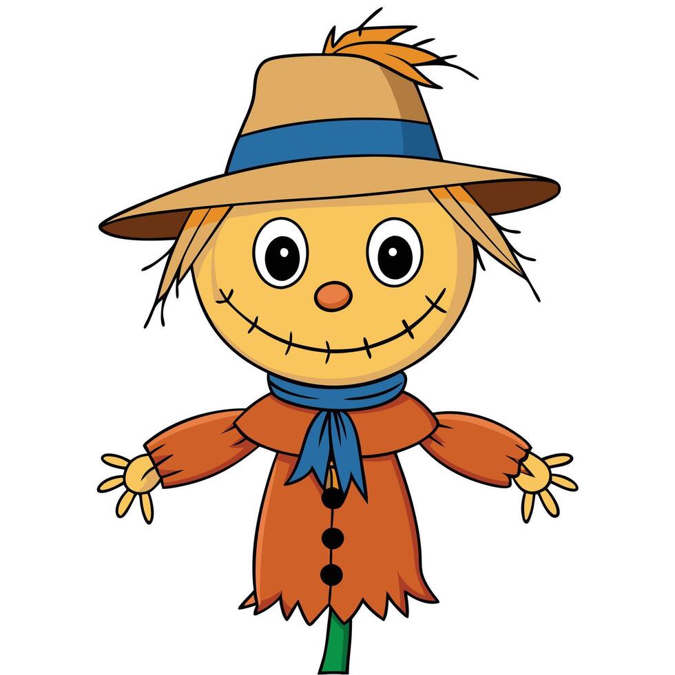 Cartoon scarecrow character wearing a hat and scarf isolated on white vector