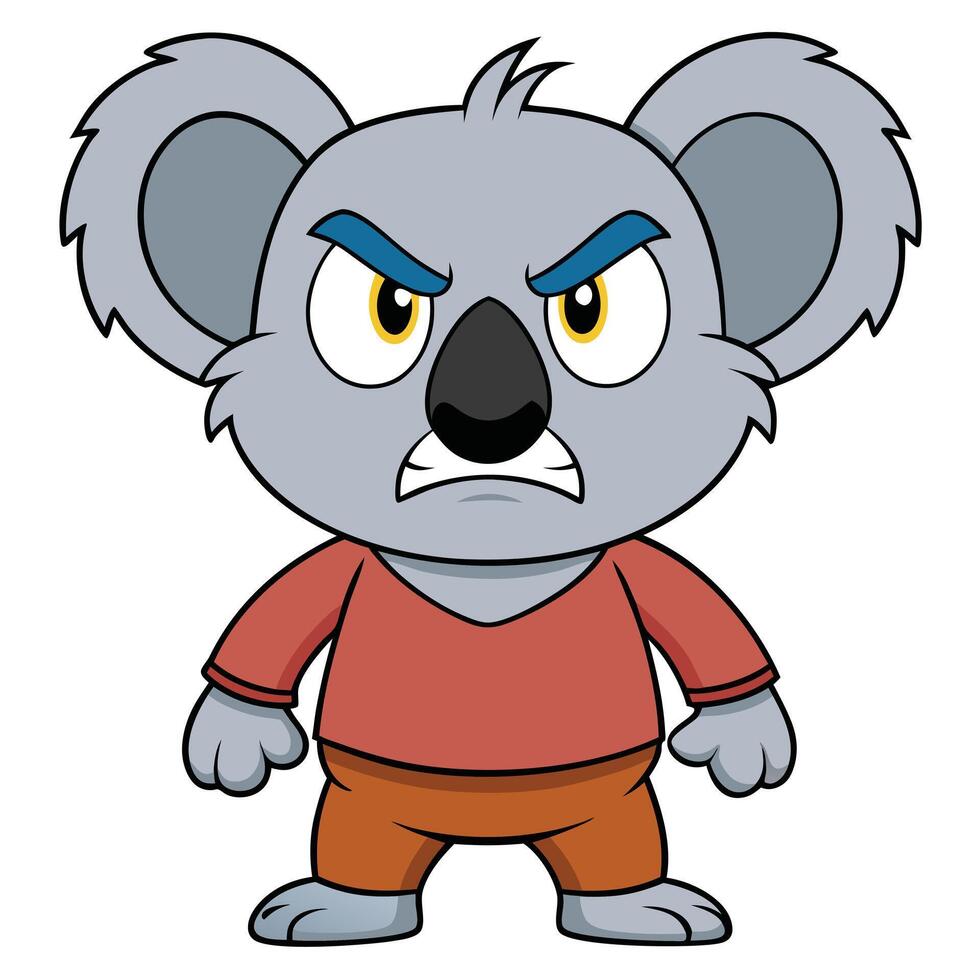 Angry cartoon koala illustration with red shirt and brown pants vector