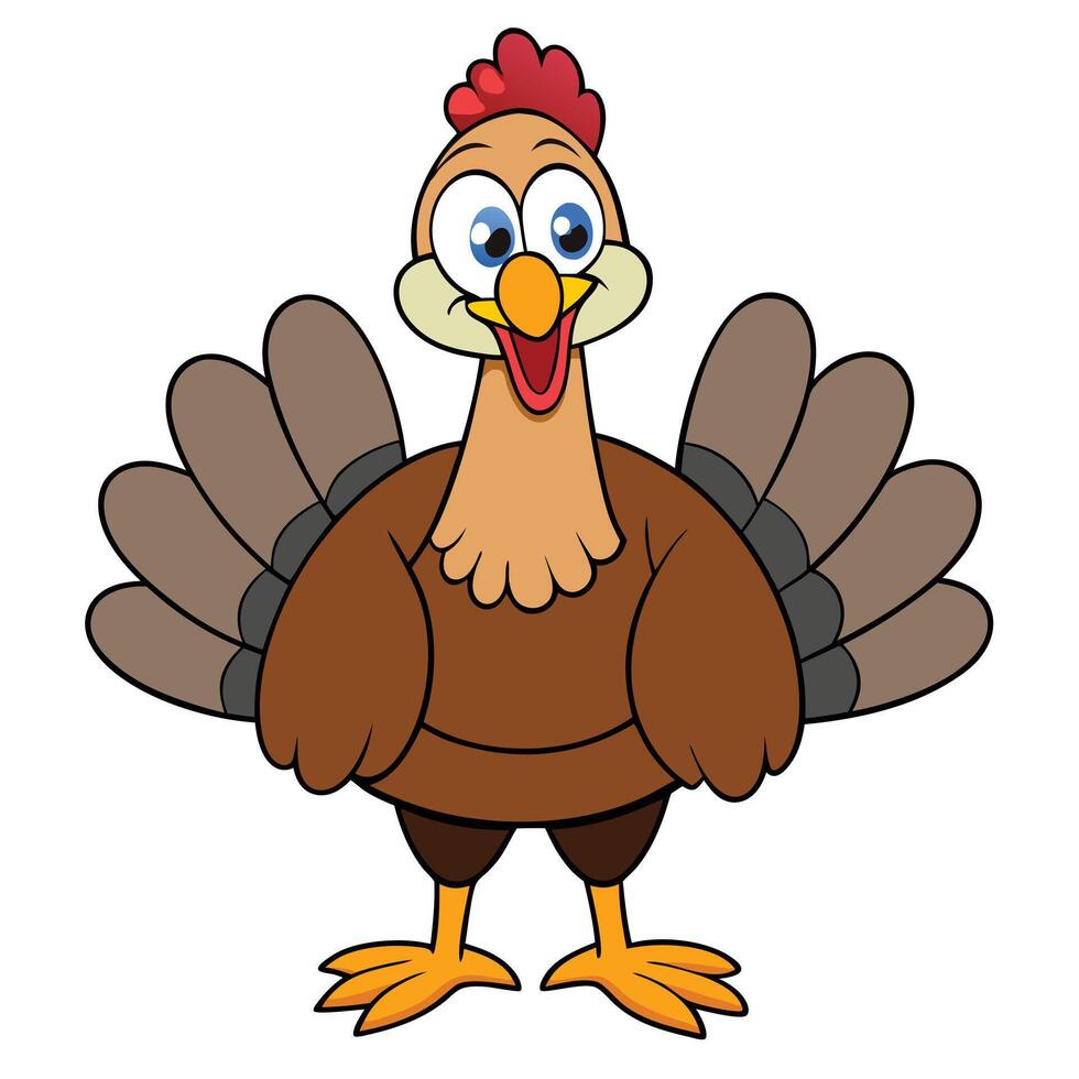 Funny thanksgiving turkey cartoon character illustration with outlined features vector