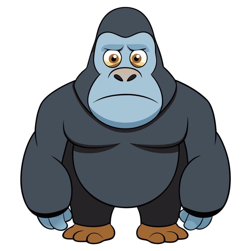 Cartoon gorilla character illustration sad ape isolated on white background vector