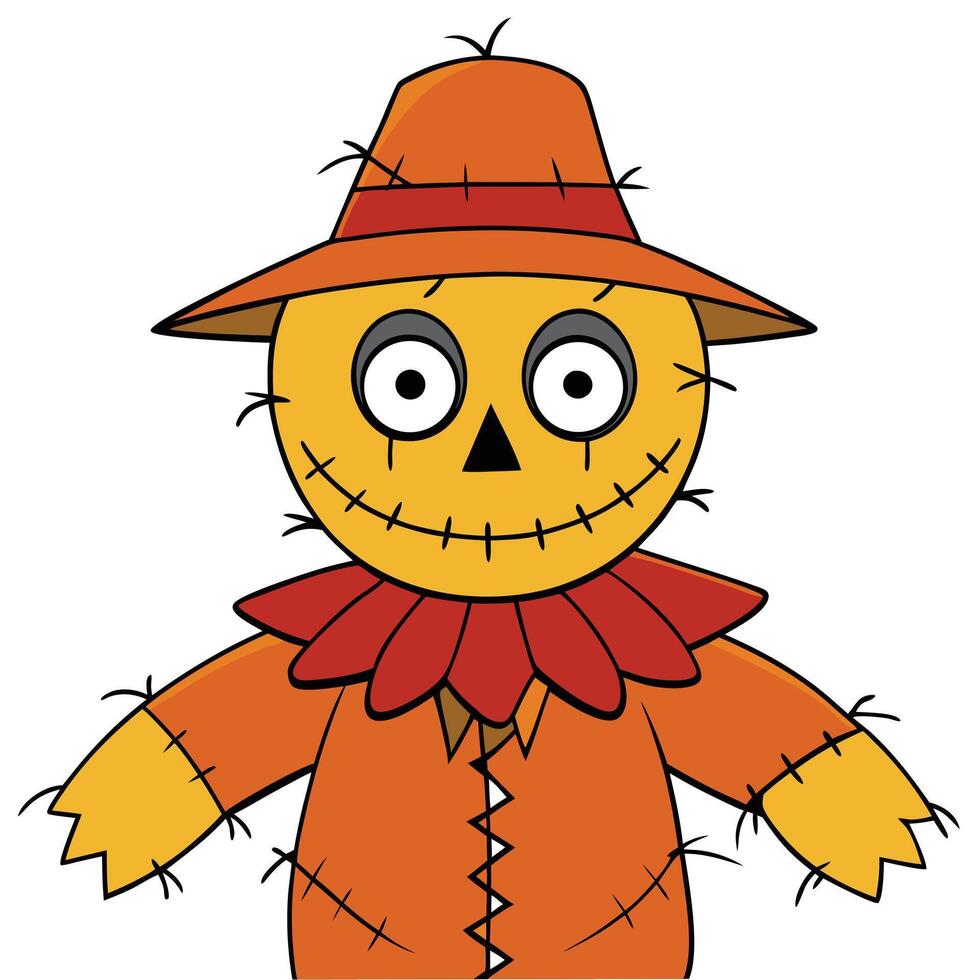 Cute cartoon scarecrow illustration for fall harvest and autumn theme vector