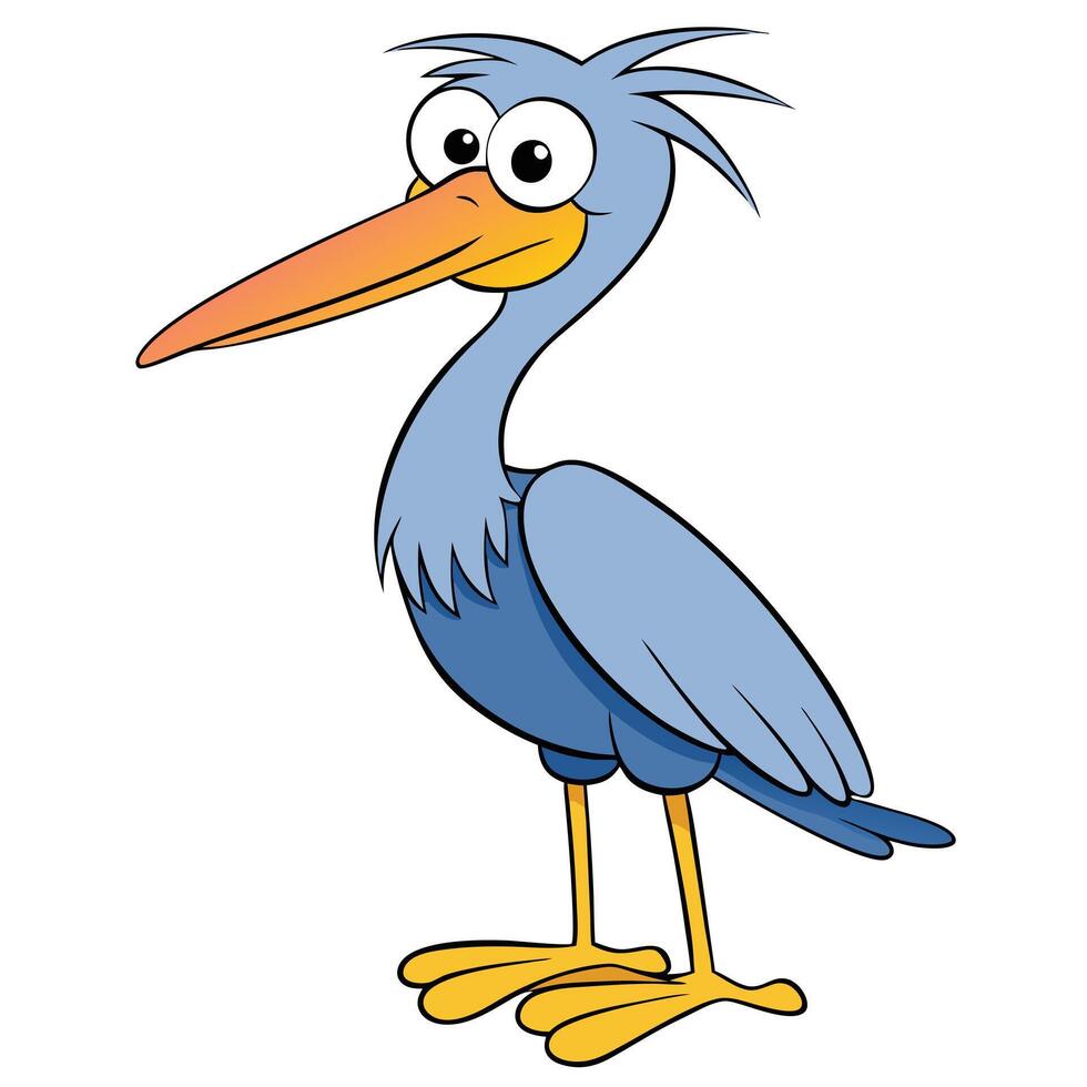 Cartoon heron bird illustration standing on white background vector