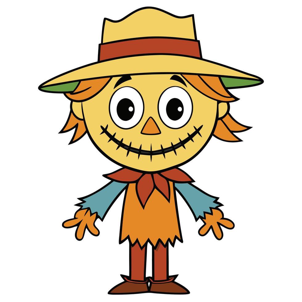 Cute cartoon scarecrow illustration perfect for autumn halloween and thanksgiving decoration vector