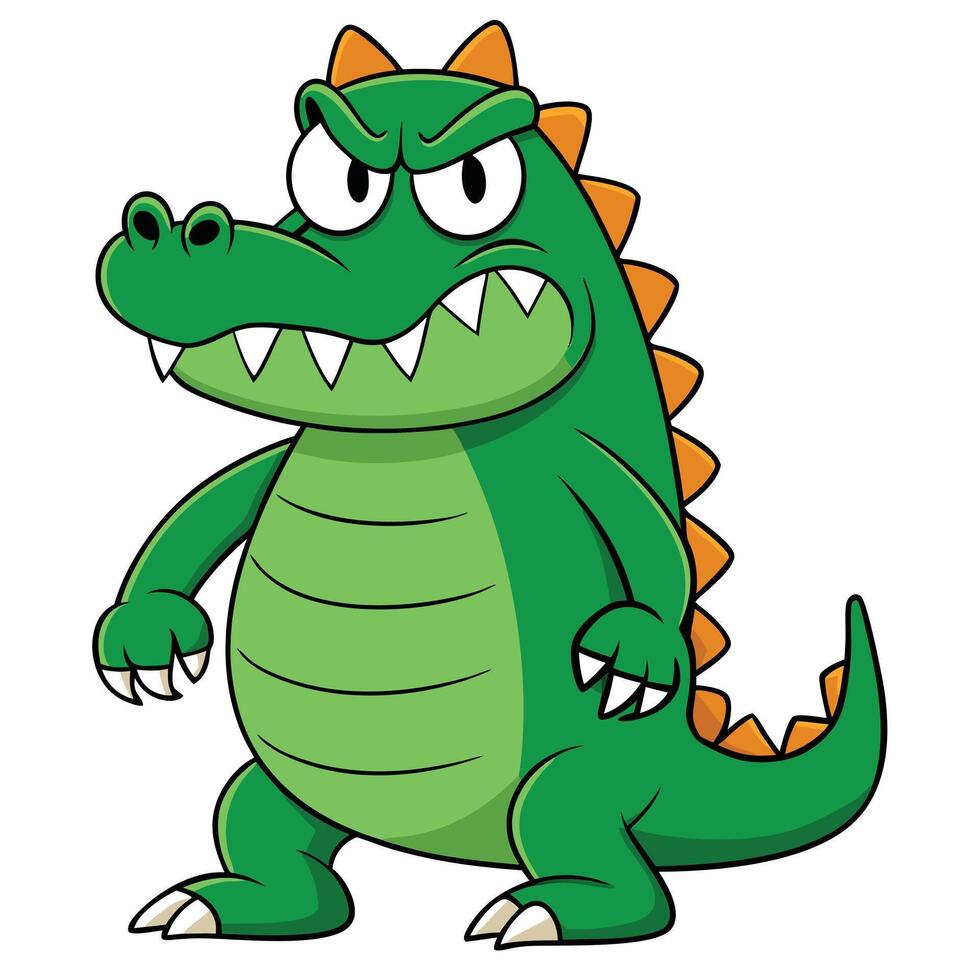 Angry cartoon crocodile alligator character standing posing with fierce expression illustration vector