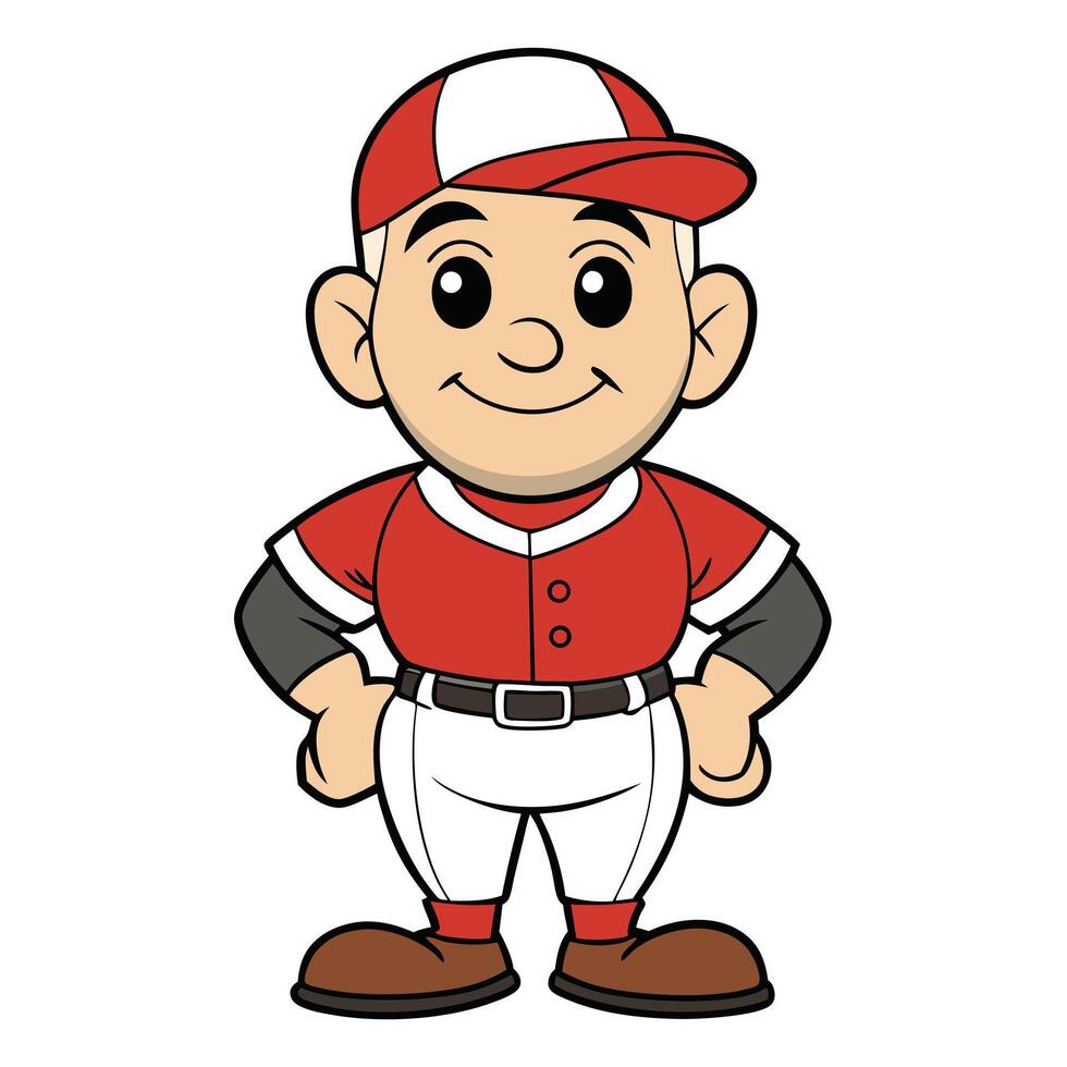 Cartoon illustration of a smiling baseball player wearing a red and white uniform vector