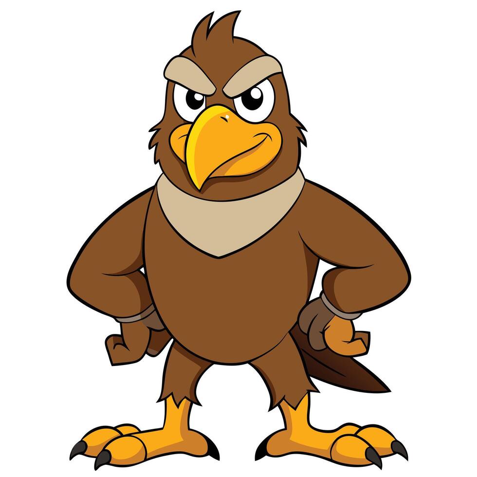 Cartoon brown eagle character with angry expression and hands on hips vector