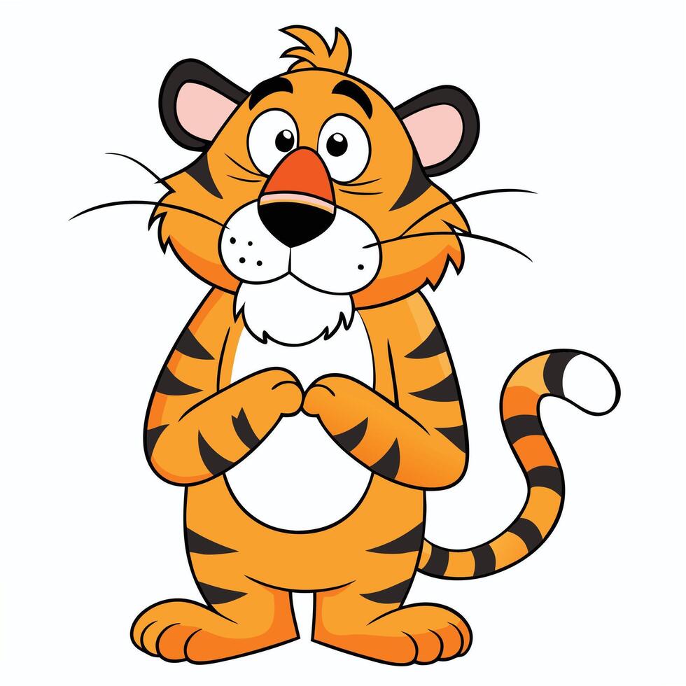 Cartoon tiger character with striped fur in a cute and friendly pose vector