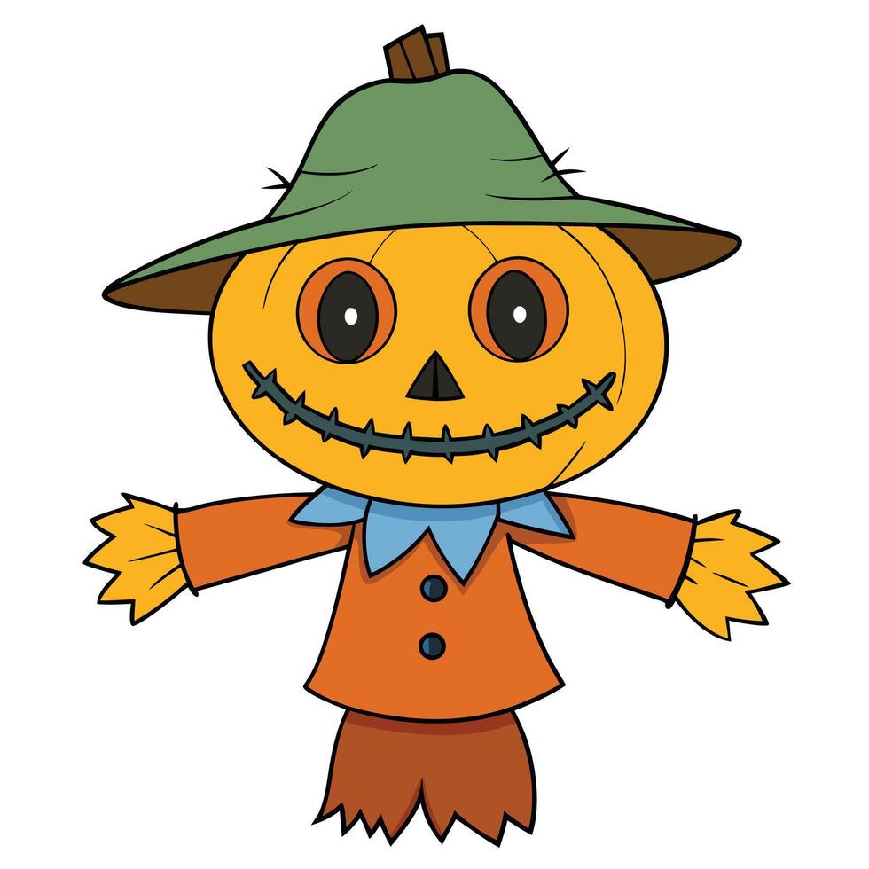 Cartoon scarecrow illustration featuring a pumpkin head and friendly expression isolated vector